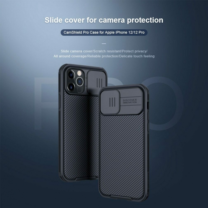 Ốp Lưng iPhone 12 Pro Nillkin CamShield thiết kế dạng camera đóng mở giúp bảo vệ an toàn cho Camera của máy, màu sắc đen huyền bí sang trọng rất hợp với phái mạnh.